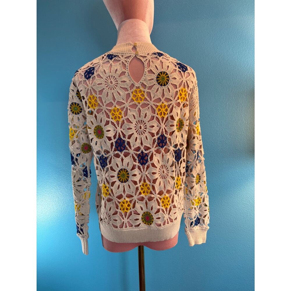 Desigual Floral Crochet Pullover Top Open Boho Cotton Blend Keyhole Back XS - Picture 2 of 10